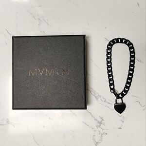 MVMT Black Chunky Bracelet with Heart Charm